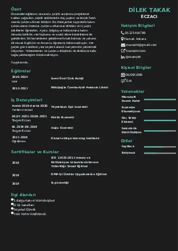 Eczacı CV Örnekleri cv indir